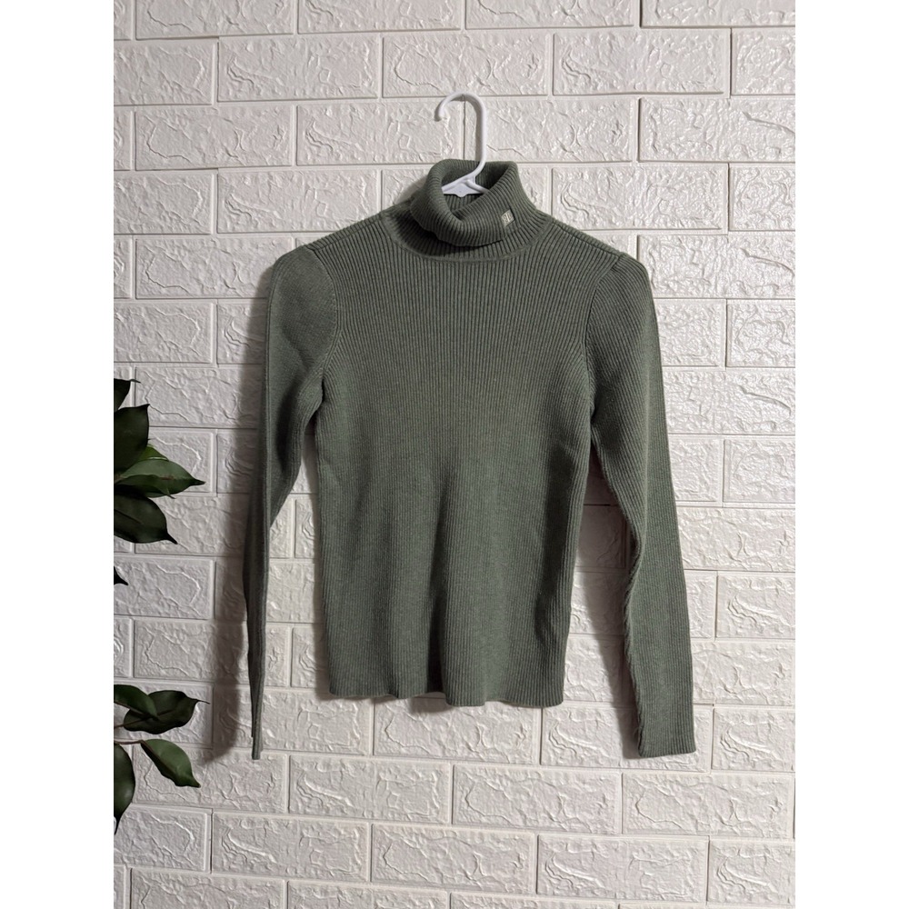 Vintage Lauren Ralph Lauren Green Ribbed Turtleneck Sweater Cotton XS
